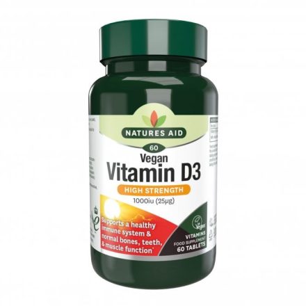 Natures Aid Vegan D3 vitamin tabletta 1000 IU 60 db